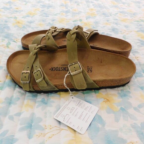 NEW Birkenstock Franca Braided Olive Natural Leather Oiled Cork 1023959 Sz 11 - Picture 5 of 8